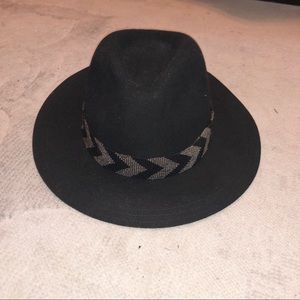 Black Felt Panama Hat Silver Embellishment